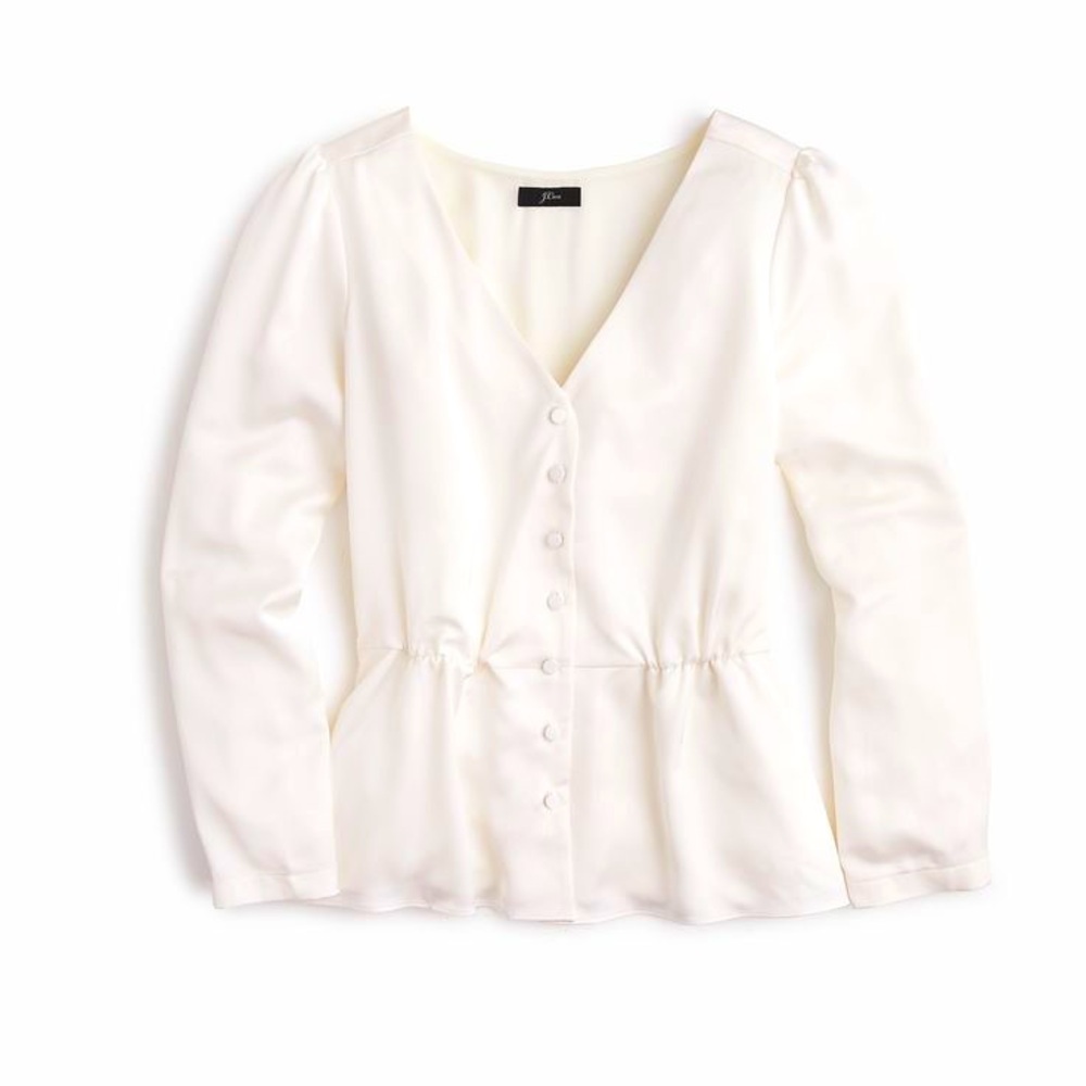NWOT J. Crew Satin-crepe Peplum Top in Ivory. Size 4